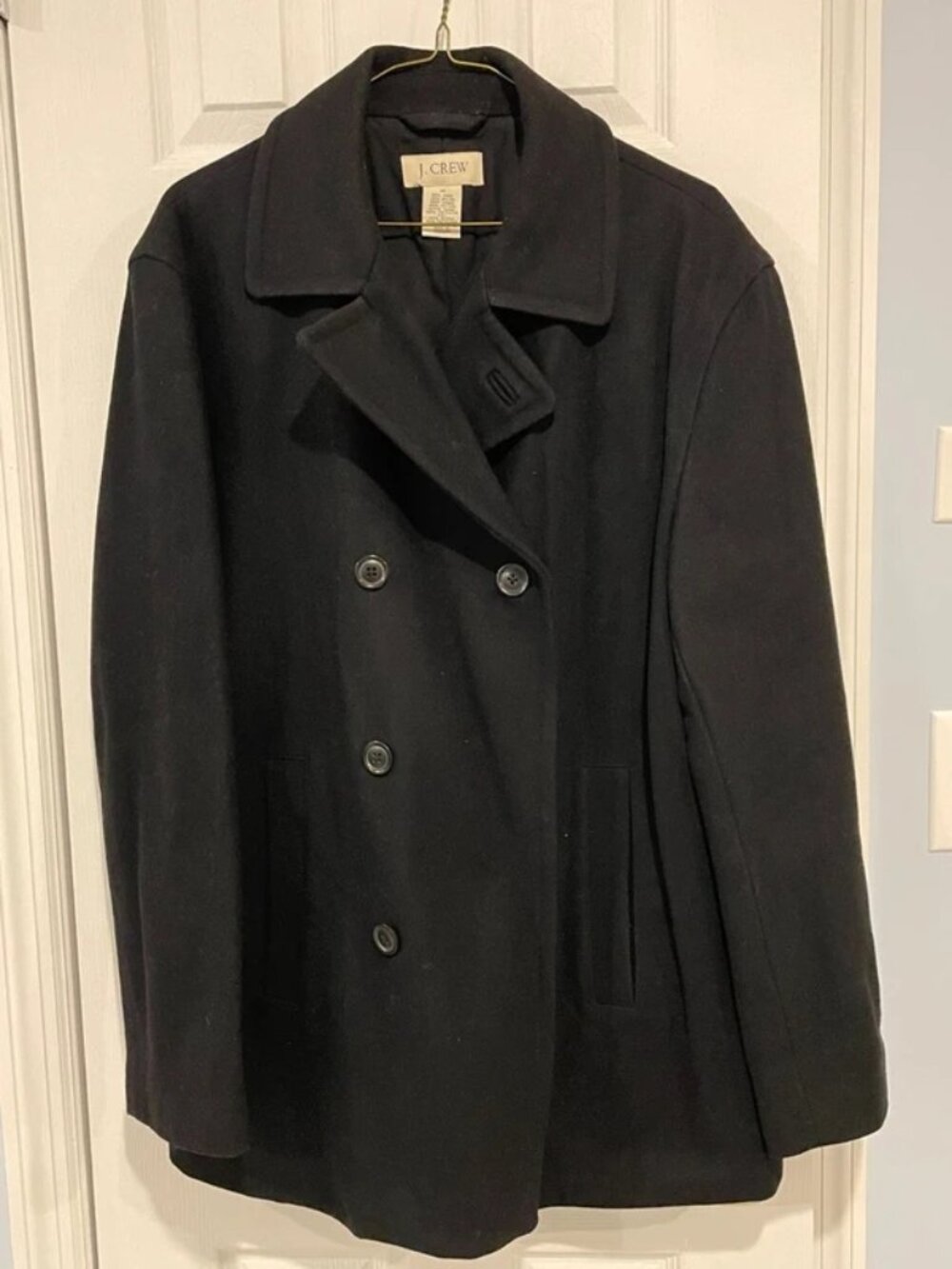J.Crew Men’s Black Wool Blend Double Breasted Peacoat M